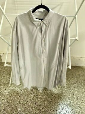Ralph Lauren White and Blue Thin-Stripe Button-Down Shirt with Pony Embroidery